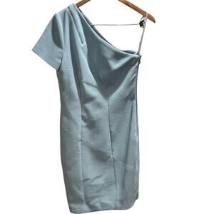 Michael Kors Blue Wool Zipper Accent Sleeveless with One-Shoulder Sheath Dress 6